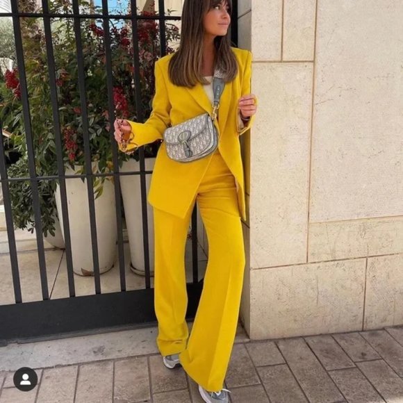 ZARA Textured Flared Pants Yellow - Picture 7 of 9